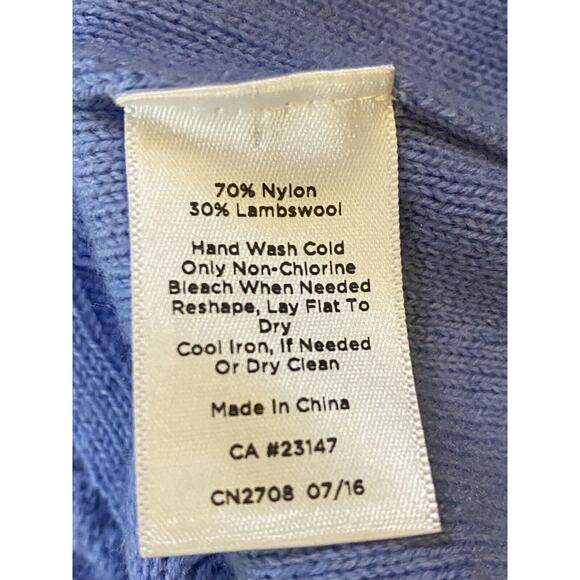 Talbots Petite Medium Blue Lambswool Blend Cable Knit Sweater Button Shoulder MP - Picture 7 of 8